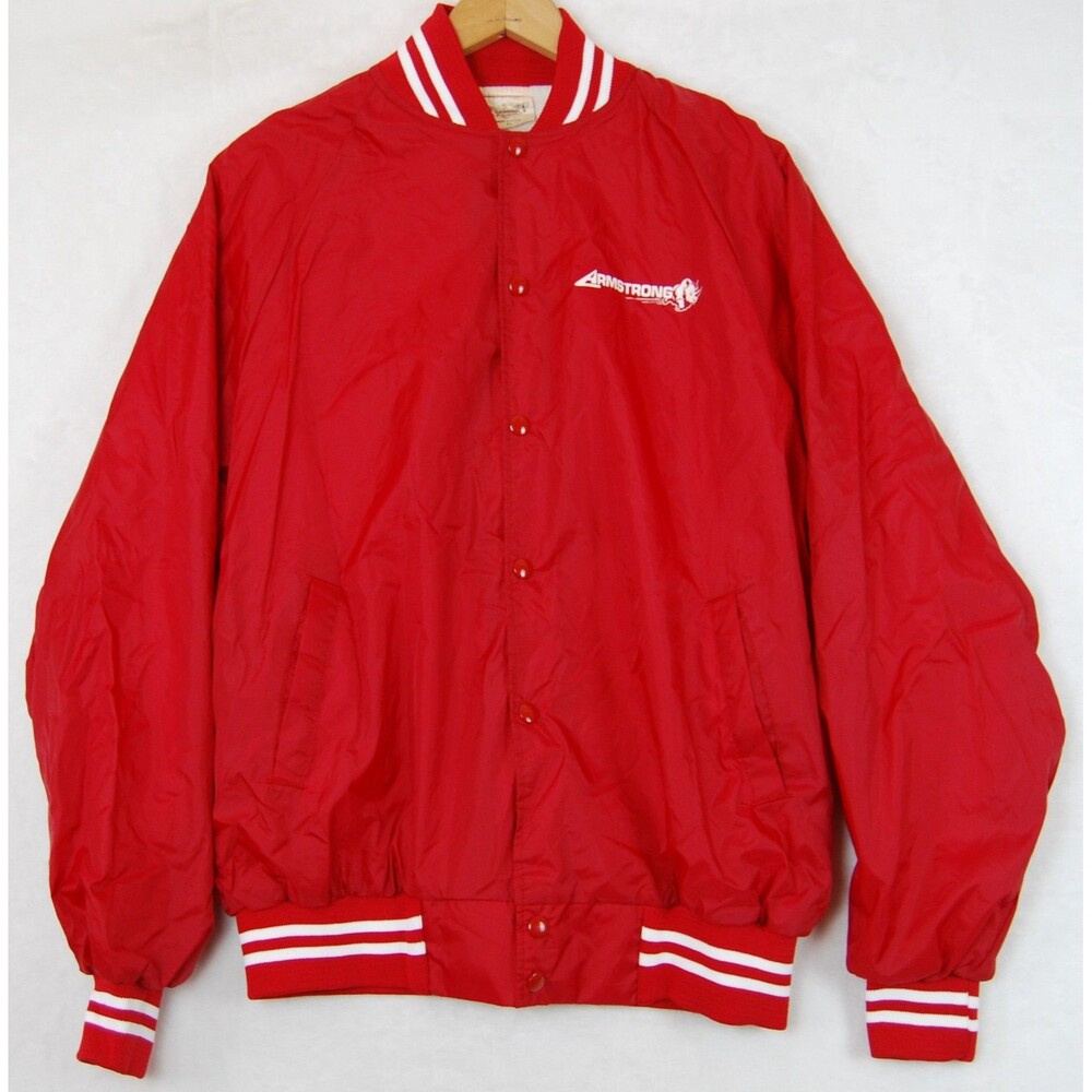 VINTAGE Armstrong Jacket Men XLarge Red Bomber Satin Snap Up Lined Coat USA Made
